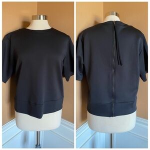 Carbon38 Black Scuba Knit Back Zip Short Sleeve Active Top Womens M